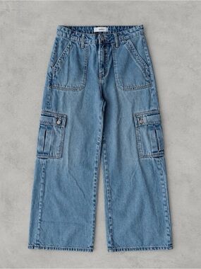 Vervet Flying Monkey Woman Blue Denim High Rise Wide Leg Cargo Jeans US27 Y2K